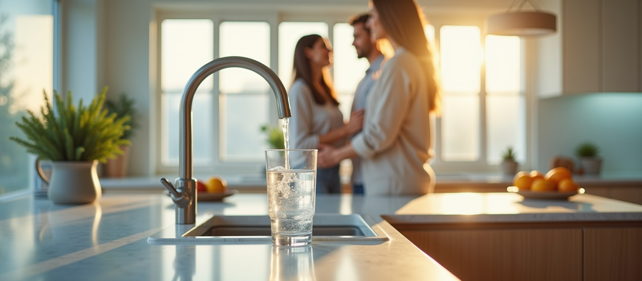 Family enjoying clean, filtered water at the kitchen tap in their Geelong home
